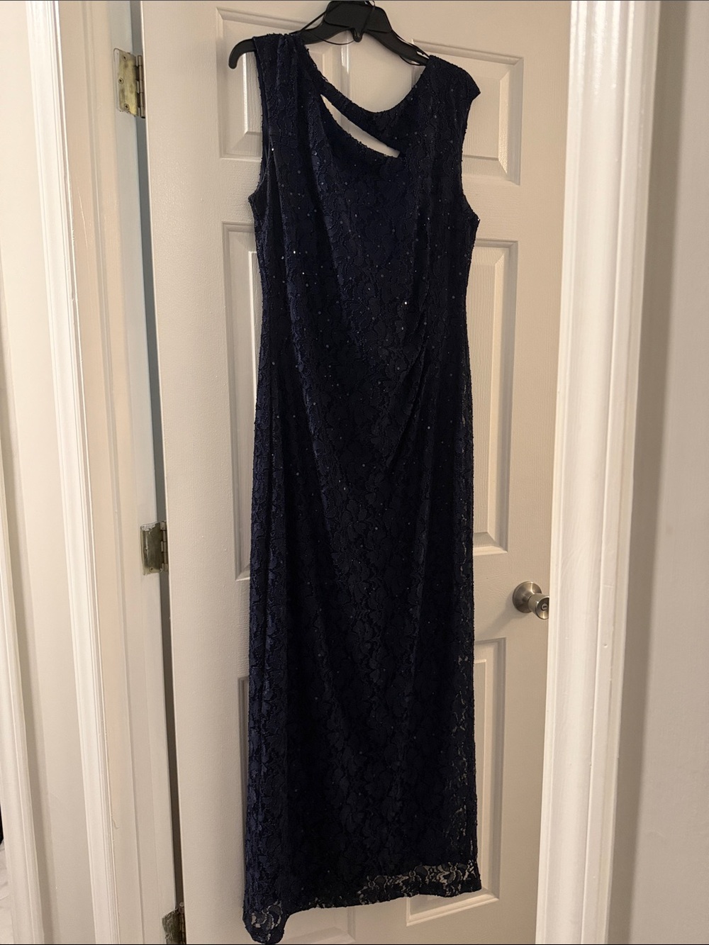 connected apparel Navy Lace Maxi Dress with Cutout Back